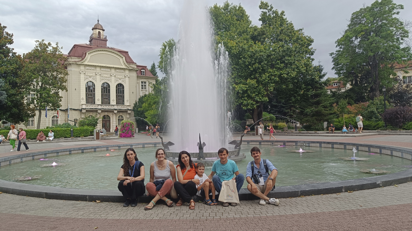 LifeWatch Slovenia researchers in front of a fountain in Plovdiv, Bulgaria